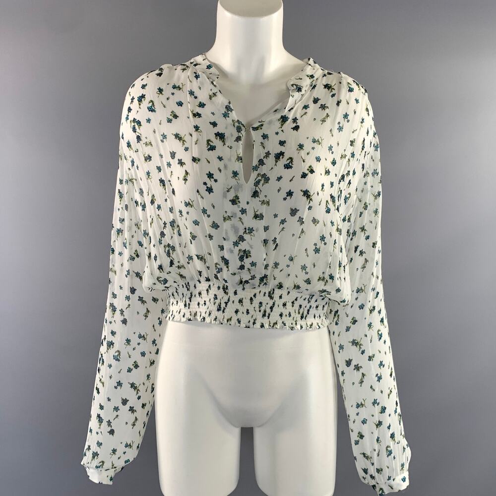 RAG & BONE Size S White Blue Viscose Floral Sheer Casual Top
